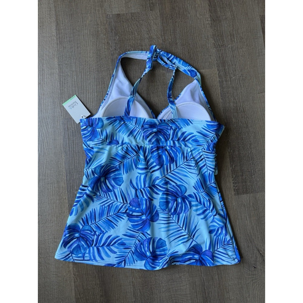 Croft & Barrow Tankini Top Women's Blue Tropical V Neck Crossover Lined Sz M - Picture 2 of 6